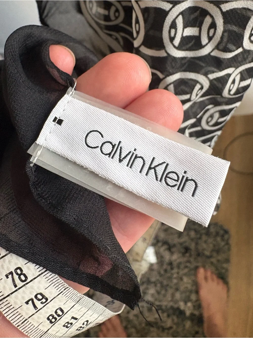 Calvin Klein Black and White Patterned Silk Scarf